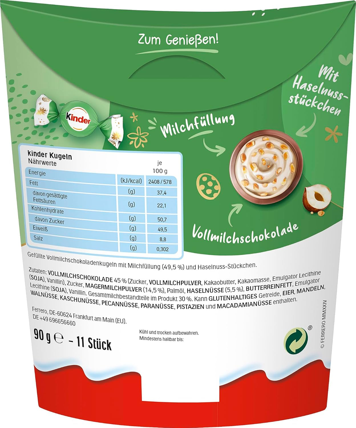 Kinder Milk & Hazelnut Sensations boules 90g - Boules de chocolat au lait fourrées au lait crémeux et morceaux de noisettes - Chocolat de Pâques, bonbons de Pâques - Cadeau et souvenir de Pâques