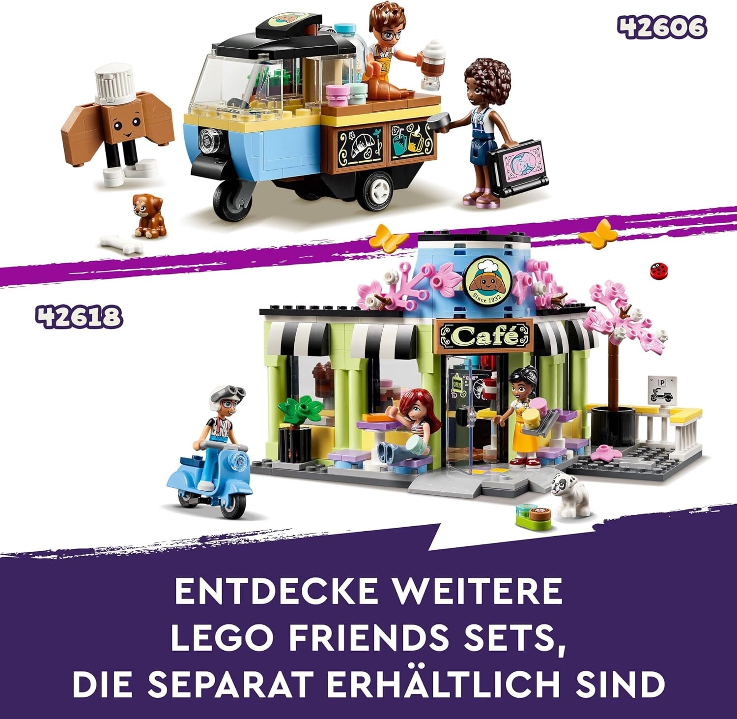 LEGO Friends Heartlake City Café, jouet pour enfants, boulangerie jouet, idée cadeau pour filles et garçons à partir de 6 ans, lot de 3 figurines de jeu et figurine de chien 42618 Jeux de construction Besuche den LEGO-Store