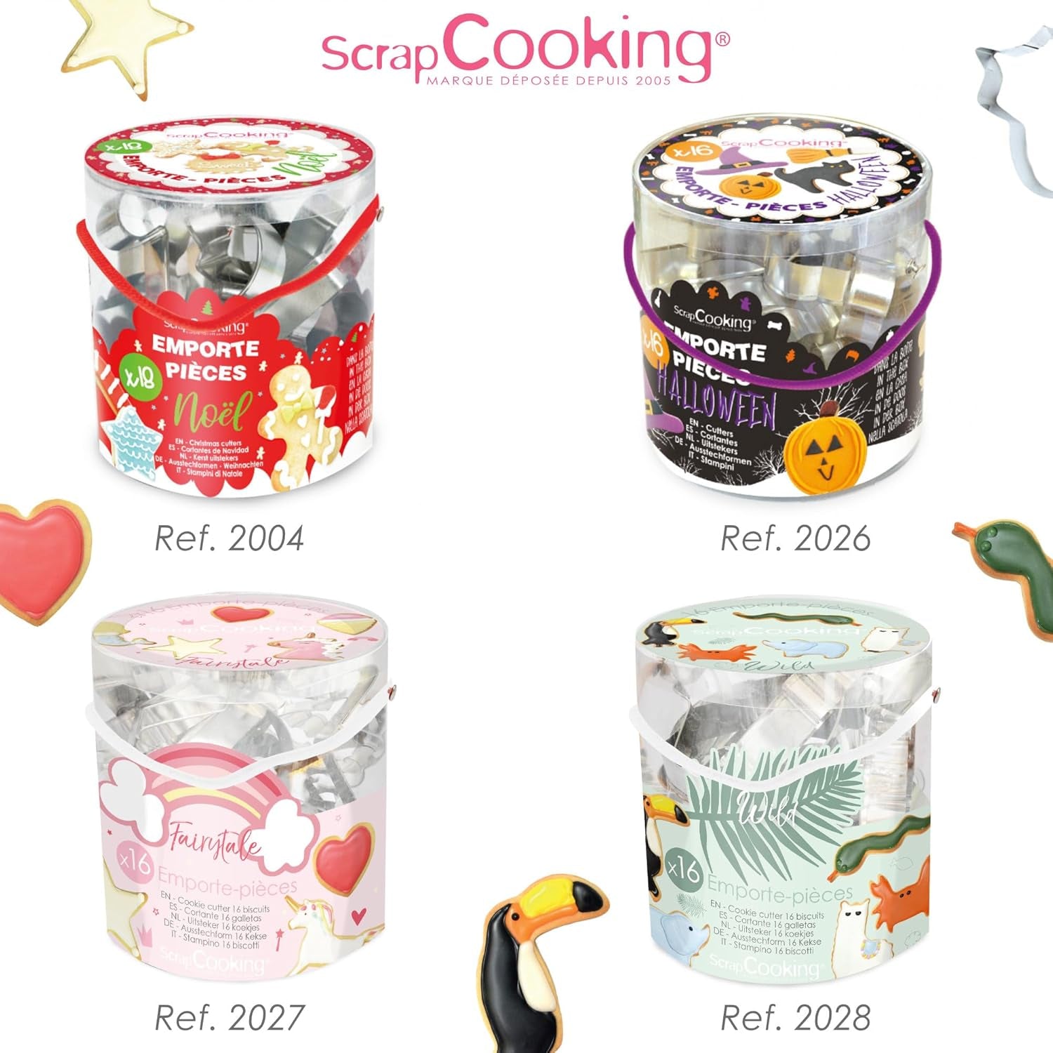 ScrapCooking - Lot de 16 emporte-pièces Licorne - Emporte-pièces - 16 pièces - Arc-en-ciel, Fée, Sirène, Couronne, Fleur - Moule à pâtisserie - Emporte-pièces en acier inoxydable - 2027