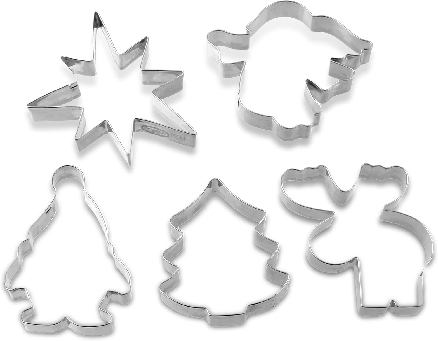 Dr. Oetker Lot de 5 emporte-pièces de Noël – Emporte-pièces blancs pour la pâtisserie de Noël – Emporte-pièces en acier inoxydable pour Noël