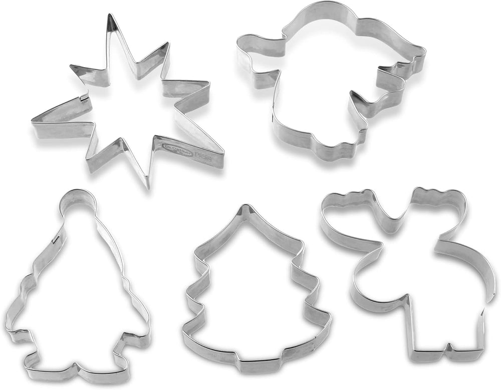 Dr. Oetker Lot de 5 emporte-pièces de Noël – Emporte-pièces blancs pour la pâtisserie de Noël – Emporte-pièces en acier inoxydable pour Noël