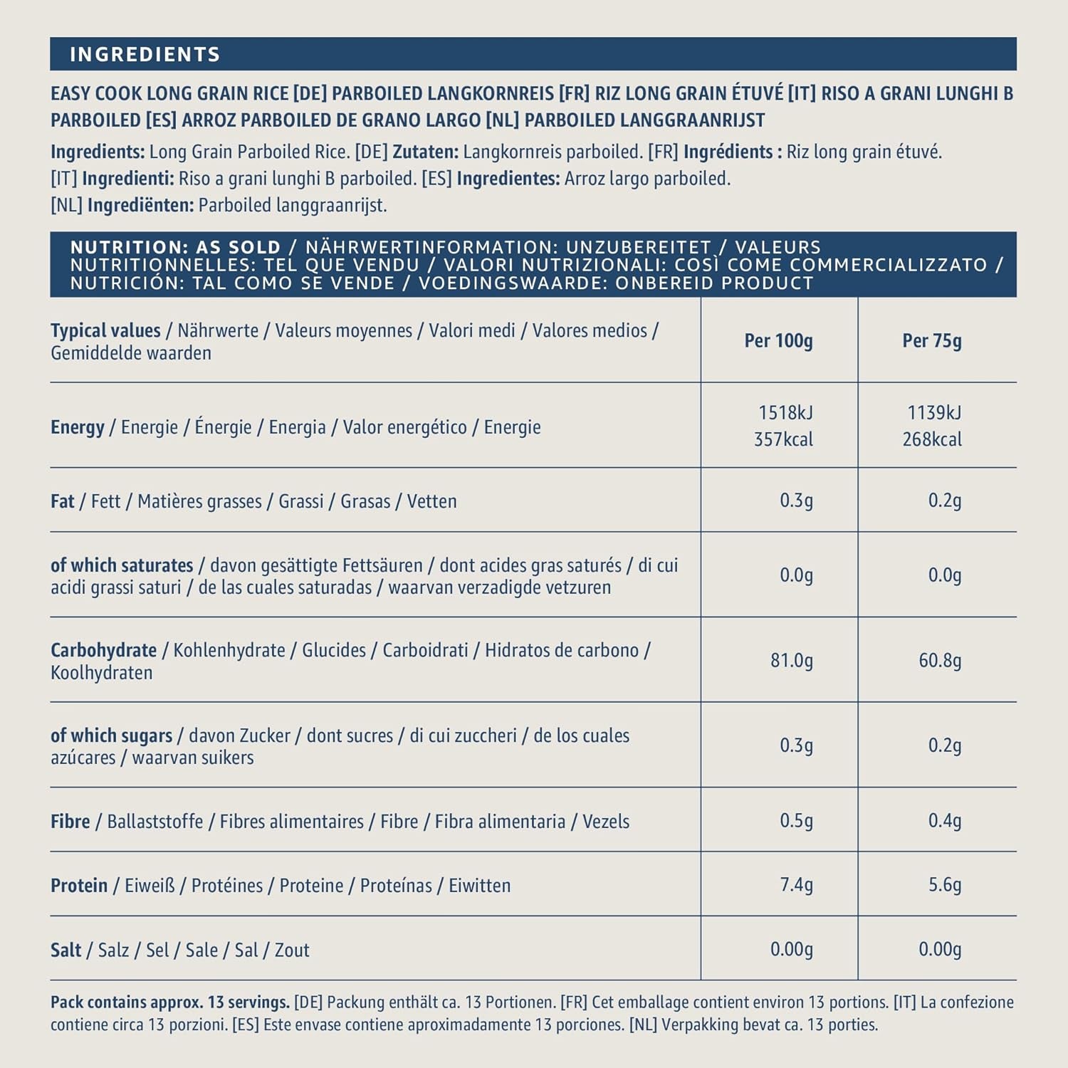 Riz à grains longs pré-cuit d'Amazon, 1 kg