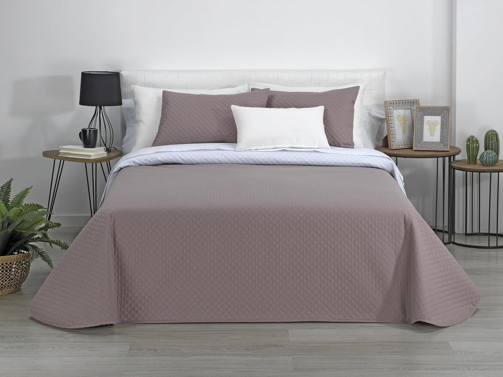 Estoralis | AVA | Cuvertură Boutique Reversibilă | Pentru toate anotimpurile | Culoare - Alb/Taupe | Pentru pat de 140/150/160 cm. pat. (250 X 270 Cm. Ancho X Alto) | Cuvertură cu matlasare Plapumi si pilote Naty Shop