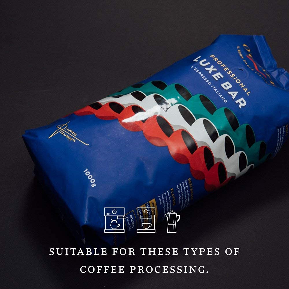 O'CCAFF ? Luxe Bar Intenso Espresso | 3 grains entiers de 1 kg, 100% Robusta | Café obtenu grâce à un processus de torréfaction au tambour très lent d'une entreprise familiale italienne