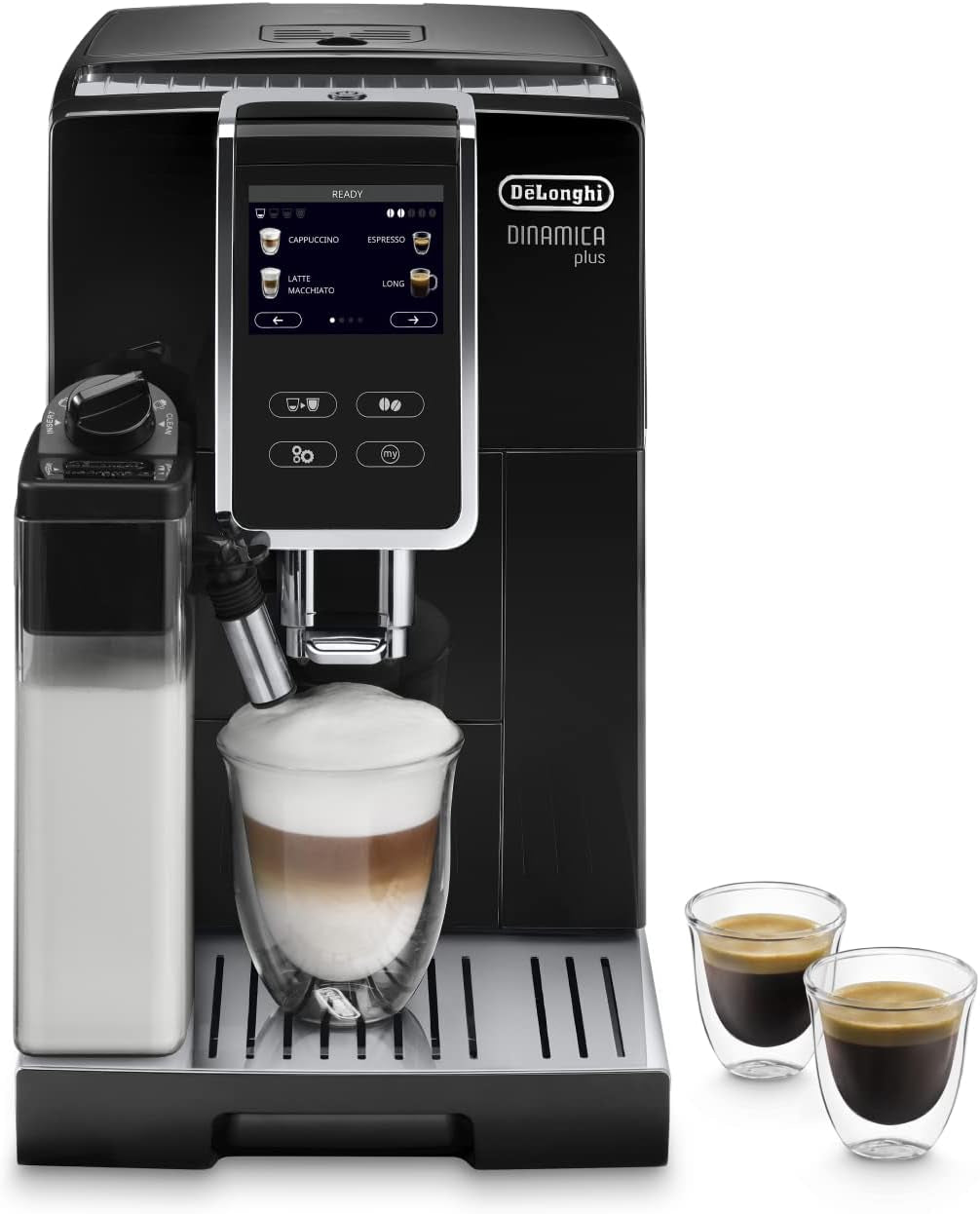 De'Longhi Dinamica Plus ECAM 370.70.B Machine à expresso entièrement automatique avec système de lait LatteCrema, cappuccino et expresso, écran tactile couleur TFT 3,5 pouces et contrôle par application, fonction café, noir