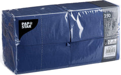 Papstar 84576 250 mouchoirs, 3 épaisseurs, pli 1/8, 33 cm x 33 cm, bleu foncé