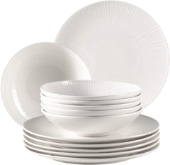 MÄSER 931461 Dalia Service de table pour 6 personnes en porcelaine d'hôtel de qualité supérieure, blanc, service d'assiettes 12 pièces au design vintage, porcelaine résistante