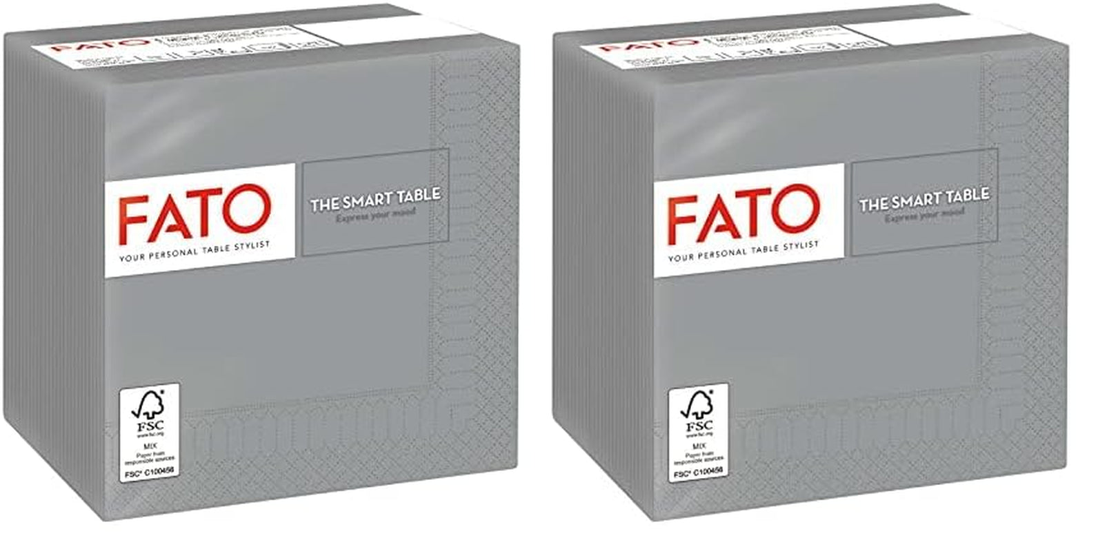 - Serviettes en papier jetables, Idéales pour apéritifs et cocktails, Paquet de 100 serviettes, Taille 24X24, Plié 4 fois, 2 couches, Couleur Gris, Papier 100% pure cellulose, Certificat Fsc