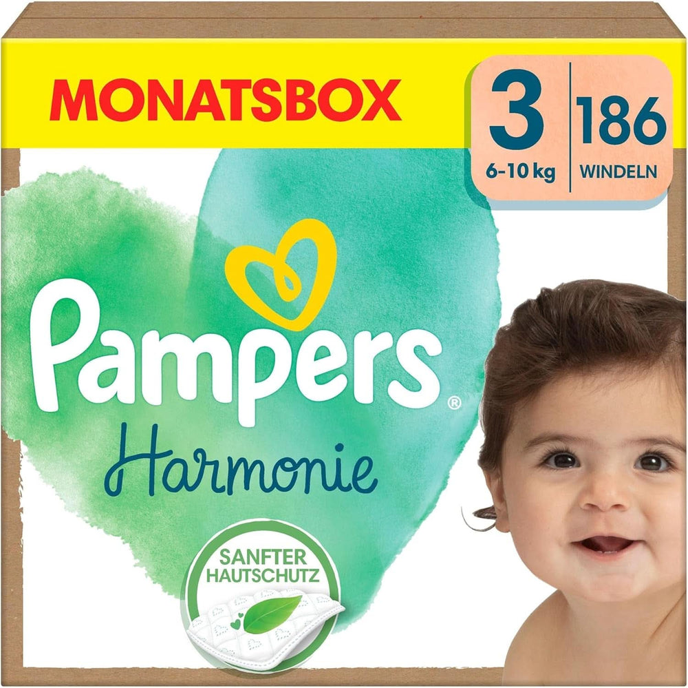 Couches Pampers Baby taille 3 (6-10 kg) Harmonie, Protection douce de la peau et ingrédients d'origine végétale, 186 pièces Mère et Bébé Naty Shop