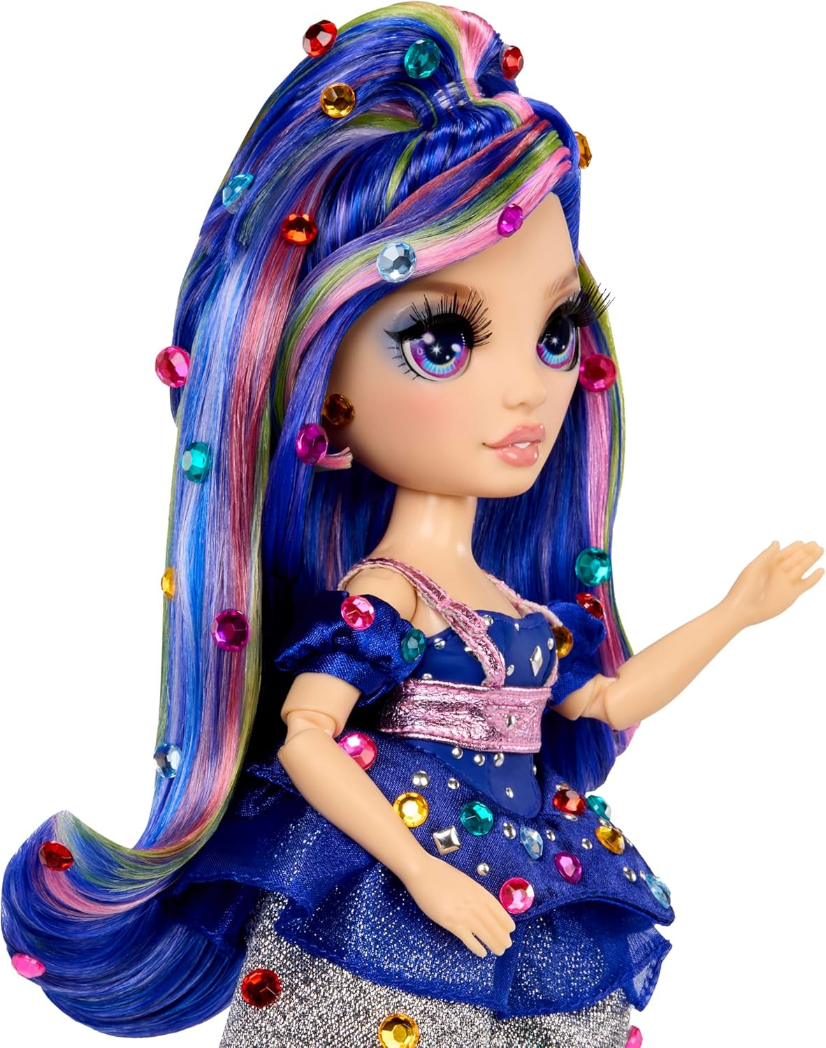 Rainbow High Be Dazzling - Genevieve Bleue - Poupée mannequin bleue de 28 cm avec outil d'embellissement, pierres précieuses scintillantes et accessoires de coiffure