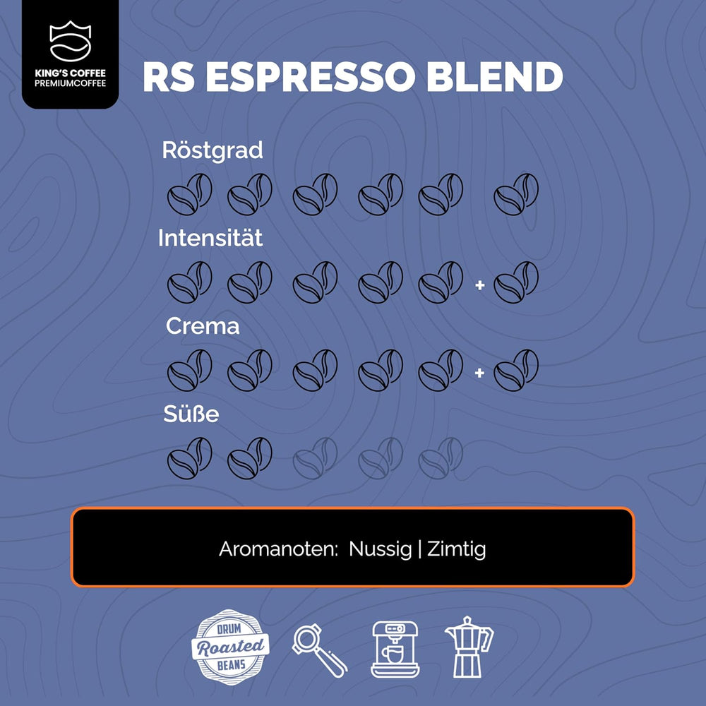 KING'S COFFEE - AMESTEC RS ESPRESSO - 1 kg de grains de café forts et aromatiques - café à faible acidité - café en grains entiers - torréfaction en petits lots d'Italie - grains d'espresso pour machines entièrement automatiques et machines à porte-filtre