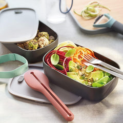 Boîte à bento double BergHoff - Leo (coffret déjeuner 19x12,5x9 cm, deux boîtes, passe au micro-ondes, fermeture hermétique, passe au lave-vaisselle, idéal pour les snacks / snacks / salade) 3950126 Boîtes de conservation alimentaire Naty Shop