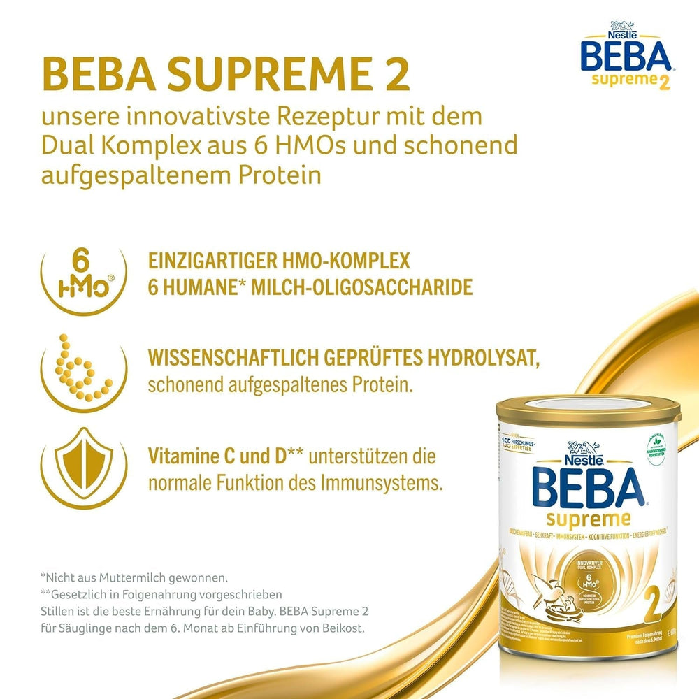 BEBA SUPREME 2 Lait de suite après 6 mois, lactose uniquement, sans huile de palme, pack de 6 (6 x 800g) Naty Shop