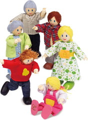 Hape Doll Family Ensemble de maison de poupée primé, accessoires uniques en bois pour maison de poupée, jeu imaginatif, 6 membres de la famille de poupées, à partir de 3 ans