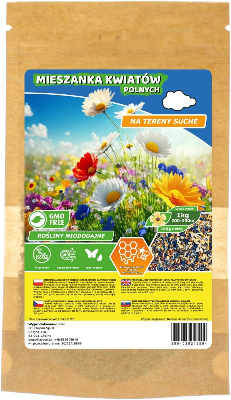 Pajiște cu flori - Amestec de semințe de flori prietenoase cu albinele - Flori sălbatice și ierburi pentru locații uscate - Semințe de flori sălbatice - Amestec de semințe anuale și perene