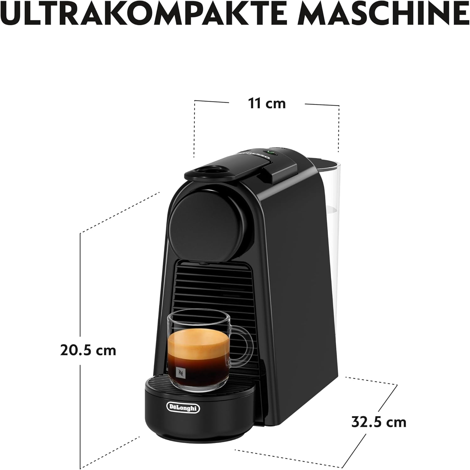 Machine à expresso avec capsules Nespresso De'Longhi Essenza Mini, noir | Pression de la pompe 19 bars | Réservoir d'eau 0,6 l | Pour expresso et poumon | Petite machine à expresso – De bons moments café | EN85.B