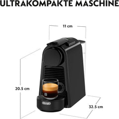 Machine à expresso avec capsules Nespresso De'Longhi Essenza Mini, noir | Pression de la pompe 19 bars | Réservoir d'eau 0,6 l | Pour expresso et poumon | Petite machine à expresso – De bons moments café | EN85.B