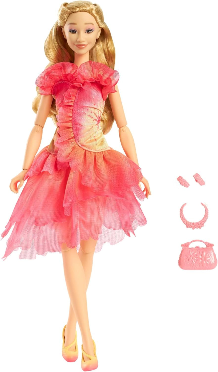 Mattel Wicked Glinda Poupée mannequin et accessoires avec cheveux blonds, diverses poses possibles et apparence de robe de bal amovible, HXT63