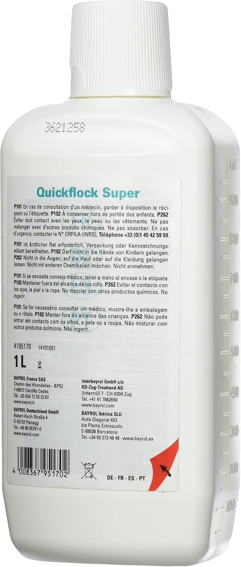 BAYROL Quickflock Super 1 L - Floculant liquide pour filtres à sable de piscine - Effet clarifiant très rapide pour eau trouble de piscine - Purificateur d'eau de piscine - Nettoyant clarificateur de piscine