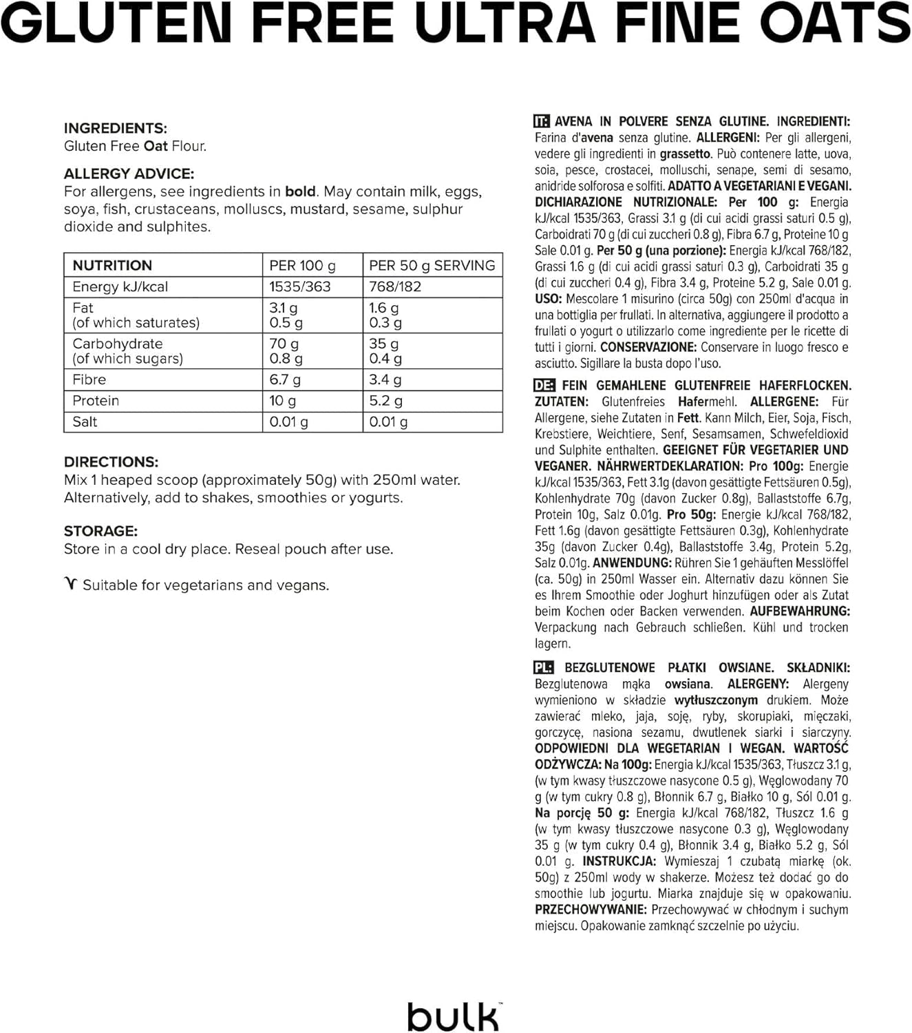 Gruau ultra fin, sans gluten, en vrac, 1 kg, l'emballage peut varier