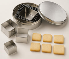 Boîte à biscuits en acier, carrée, 6 pièces, 200 g