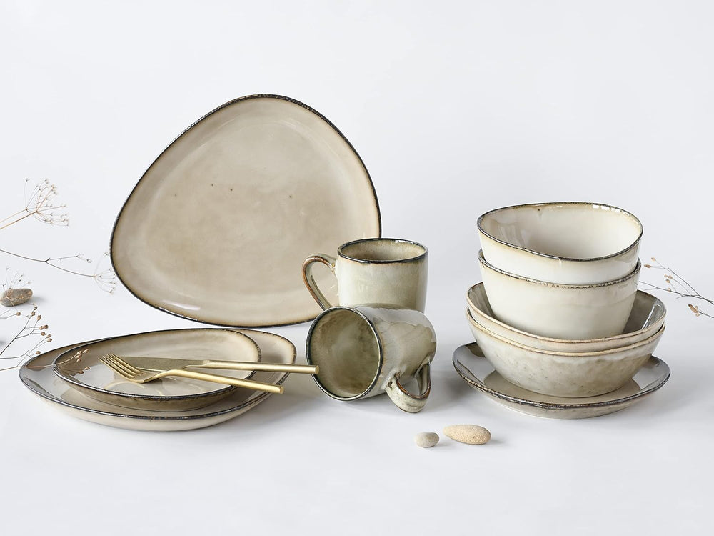 CreaTable, 23769, Série CLOUDY, Sable, Service de table 10 pièces, Service combiné en porcelaine, Passe au lave-vaisselle et au micro-ondes, Fabrication de qualité