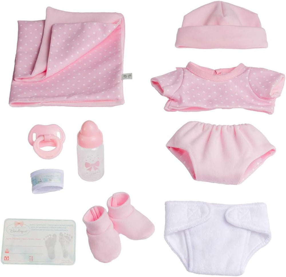 JC Toys- La Newborn Newborn Doll 38 cm is Made of Soft Vinyl, with Knitted Clothes and Accessories, Girl, pink, Designed in Spain by Berenguer, +2 Years Old