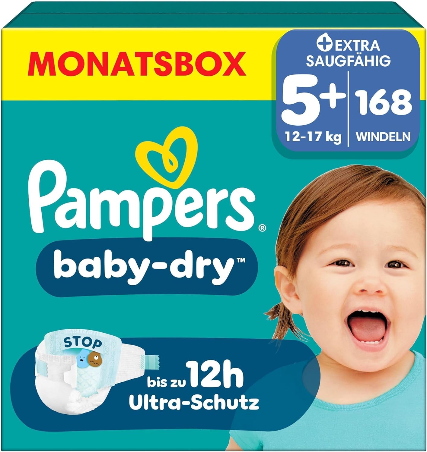 Couches Pampers Baby-Dry taille 5, 174 couches, 11 kg - 16 kg, jusqu'à 100 % de protection contre les fuites et confort toute la nuit