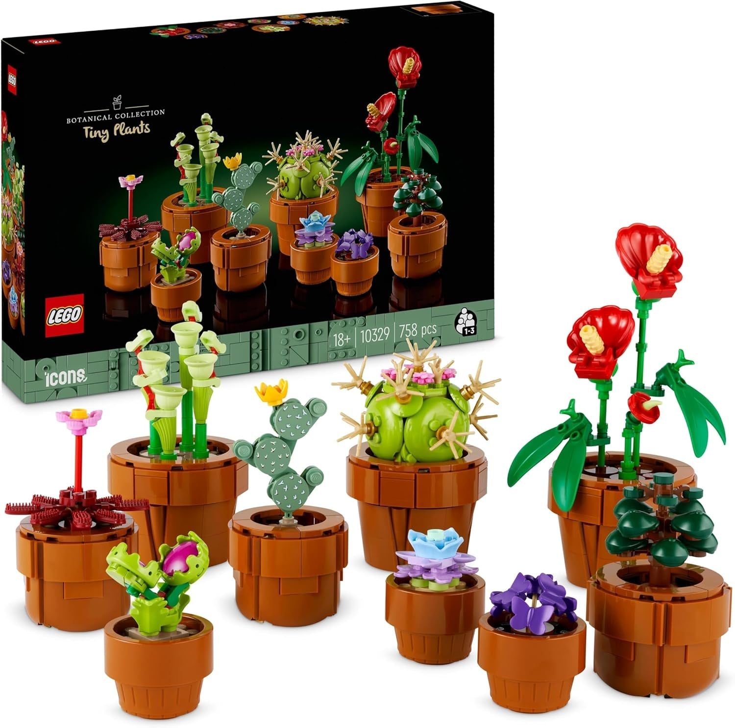 LEGO Botanicals Fröhliche Pflanzen - Spielzeug für Kinder mit 2 Kunstpflanzen, 2 bunten Blumentöpfen & austauschbaren Cartoon-Gesichtern - Geschenkidee für Mädchen ab 9 Jahren - 10349