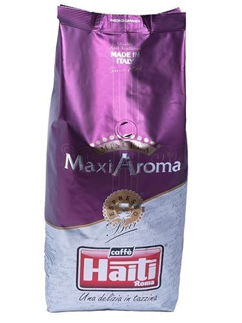Café Caffè Haiti Roma Maxi Aroma en emballage de 1 kg. Mélange équilibré, torréfaction artisanale, fabriqué en Italie.