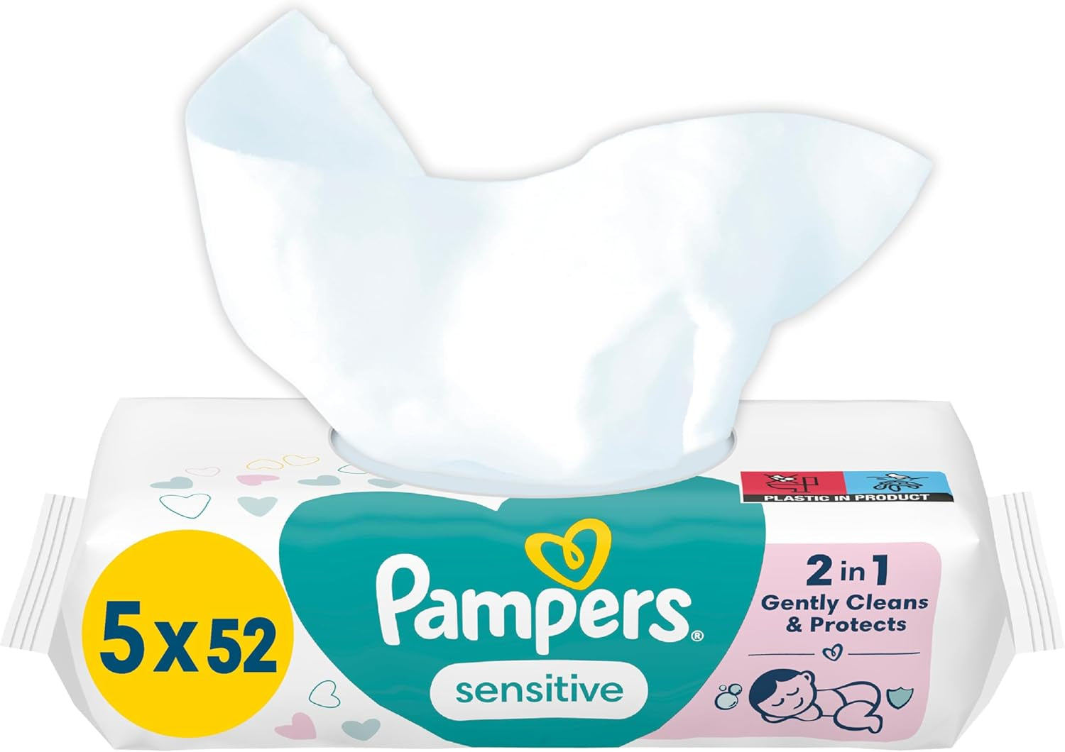 Lingettes Pampers Sensitive pour bébé, paquet de 15 de 80 lingettes, 1200 lingettes pour bébé, nettoyage doux 2 en 1 et protection de la peau