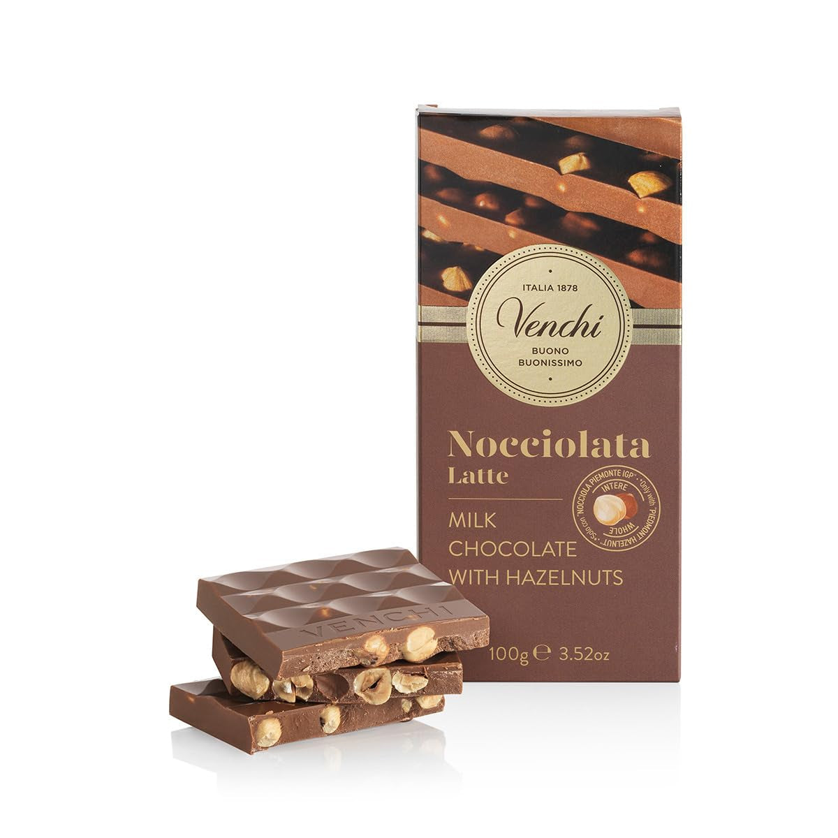 Venchi - Barre aux Noisettes Salées, Noisettes Salées, Amandes et Pistaches, 95g, aux "Noisettes du Piémont", Sans Gluten, Sans Colorants Artificiels et Sans Conservateurs