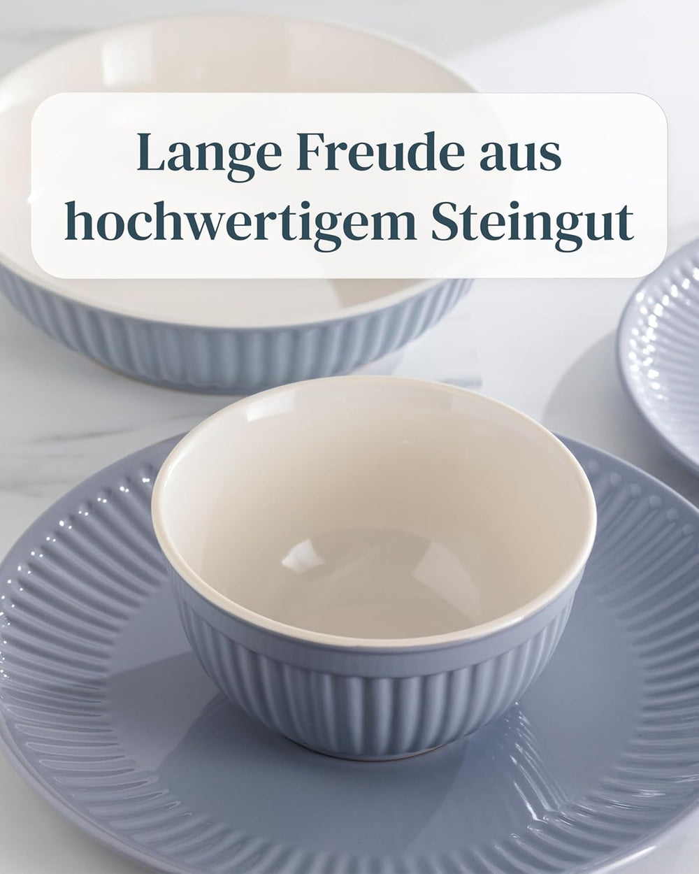 Service de table en céramique pour 6 personnes, Hygge, 24 pièces. GAGNANT DU TEST Service de table en grès scandinave de rêve, bol et assiettes, service de table pour 6 services de vaisselle Pure Living en gris bleu