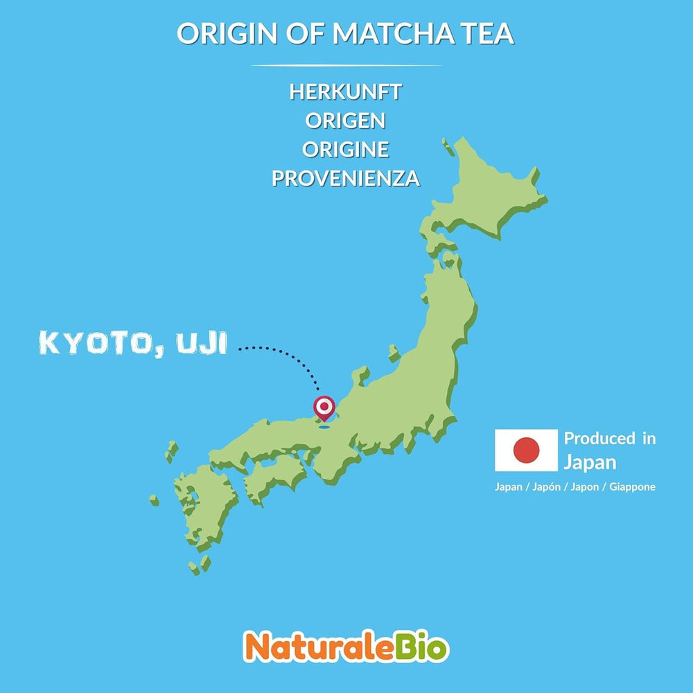 Naturalebio Ceai Matcha pudră de calitate ceremonială Ceai verde original din Japonia. Ceai verde pudră Matcha de calitate ceremonială, produs în Uji, Kyoto. Ideal pentru băut, gătit și latte. Cutie de 30 g.