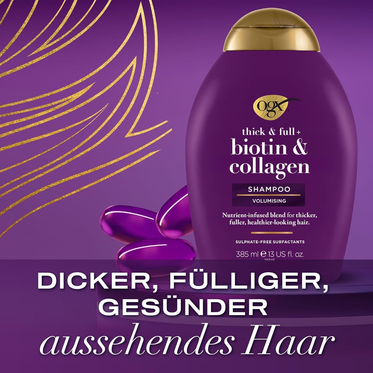 OGX Biotin & Collagen Shampoo (385 Ml), Shampooing fortifiant pour cheveux fins et fins OGX Douche et bain