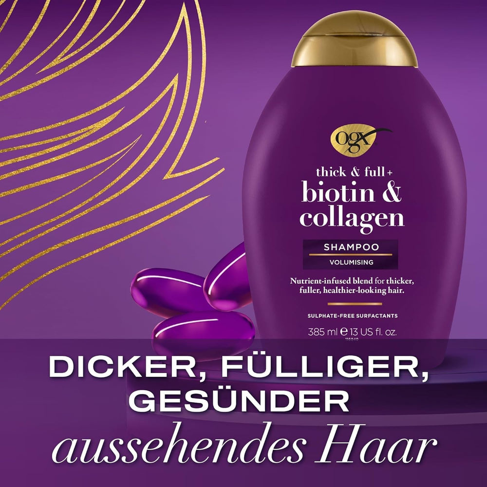 OGX Biotin & Collagen Shampoo (385 Ml), Shampooing fortifiant pour cheveux fins et fins OGX Douche et bain