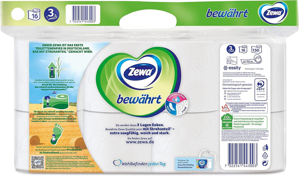 Zewa Proven - 48 rouleaux - Le premier papier toilette contenant de la paille - 3 couches