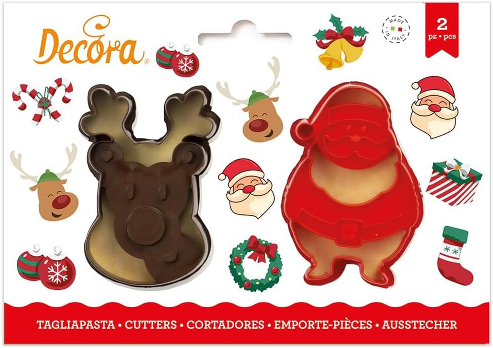 0255095 Moule à biscuits en plastique Père Noël et renne, lot de 2, plastique, rouge