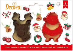 0255095 Moule à biscuits en plastique Père Noël et renne, lot de 2, plastique, rouge