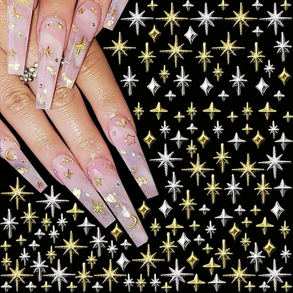 120 pièces breloques à ongles étoile or-argent étoile Y2K ongles breloques à ongles étoile en métal tailles mixtes vis à ongles étoile conception d'ongles Nail Art breloques étoiles 3D décoration d'ongles breloques à ongles accessoires pour ongles