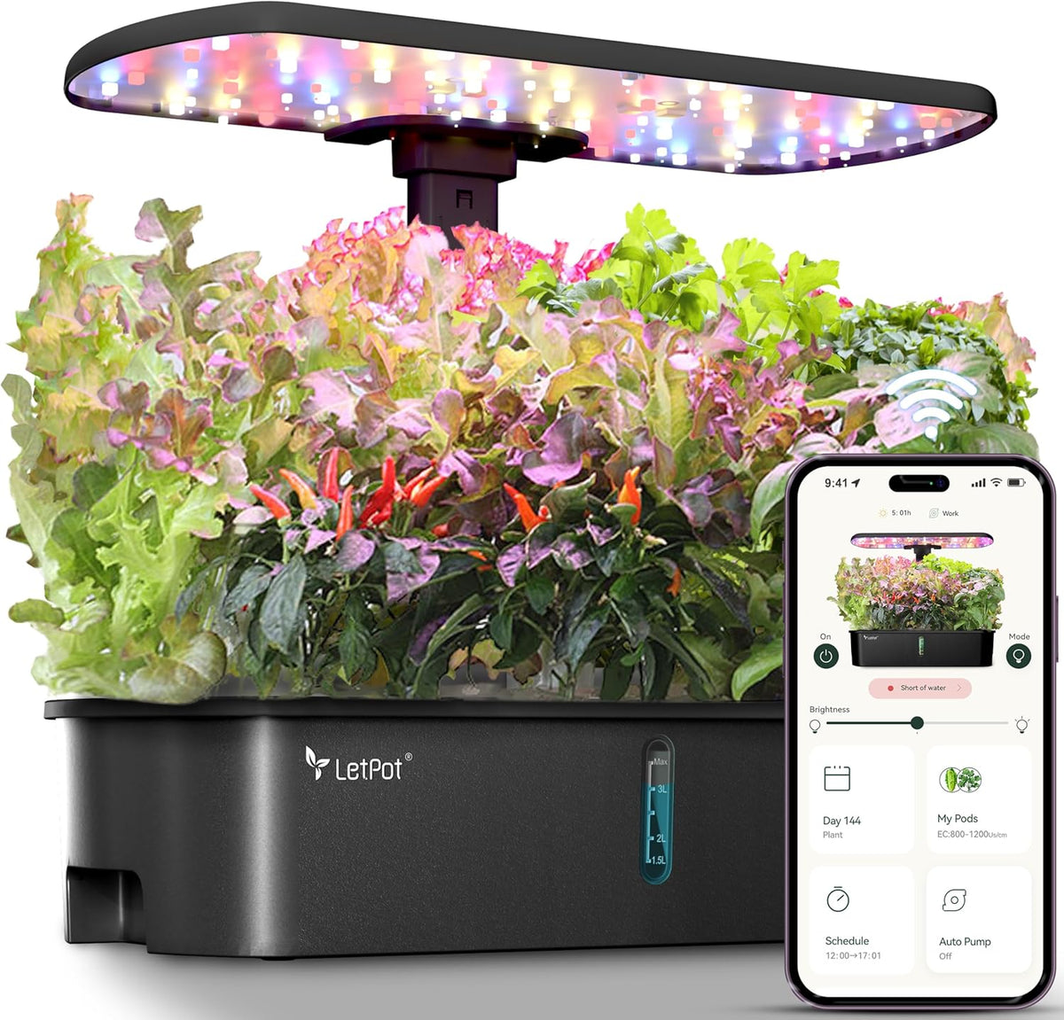 LPH-Air Kits de systèmes de culture hydroponique WiFi contrôlé par application 24 W Smart Indoor Garden Grow Light Spectre complet 10 capsules Jardinière Kit cadeau de jardinage intérieur