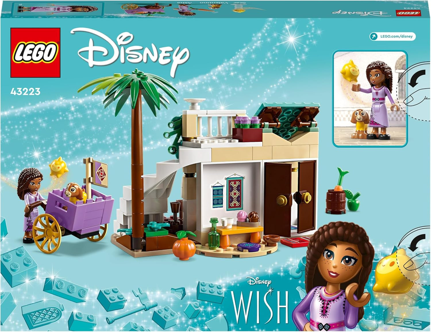 LEGO 43223 Disney Wish Asha à Rosas City, ensemble du film Wish avec marché, mini poupée Asha, Valentino en chèvre jouet et figurines étoiles, cadeau pour enfants de 6 ans, ensembles de construction pour filles et garçons Besuche den LEGO-Store