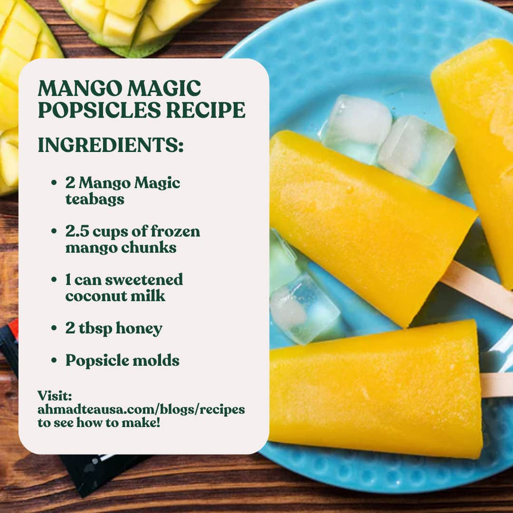 Thé Ahmad – Magie de la mangue | Thé noir aromatisé à la mangue | 20 sachets de thé de 2 g | Sachets de thé avec du ruban adhésif