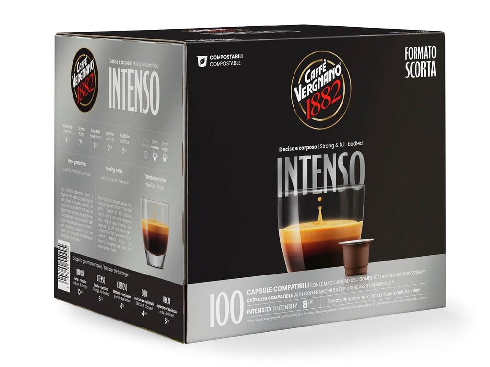 Caffè Vergnano 1882 - Èspresso Kompostierbare Kaffeekapseln , Compatible Avec Nespresso, Intenso (Intenso) - Packung Enthält 100 Kapseln