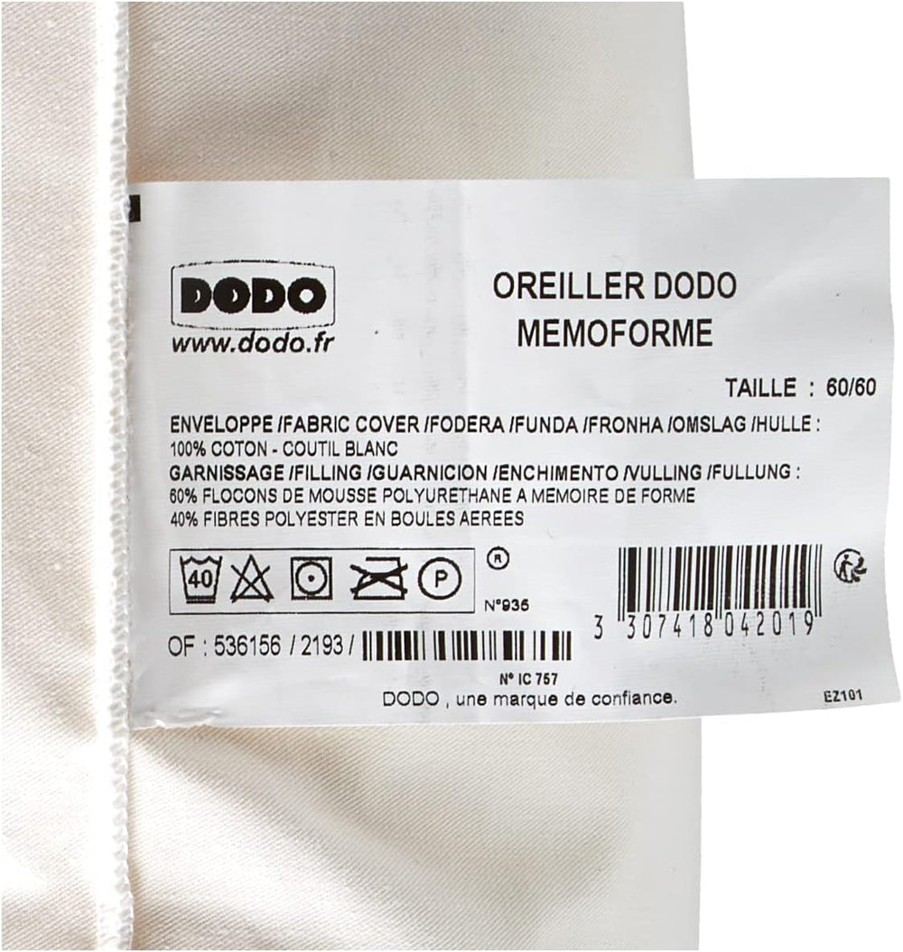 DODO OFM60 Oreiller ergonomique latex, 60 X 60 cm, blanc Oreillers standards Naty Shop