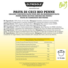 Penne aux pois chiches biologiques italiennes, pâtes protéinées à base de farine de pois chiches 100 % biologique, riches en fibres, végétaliennes, sans gluten, paquet de 3 x 350 g