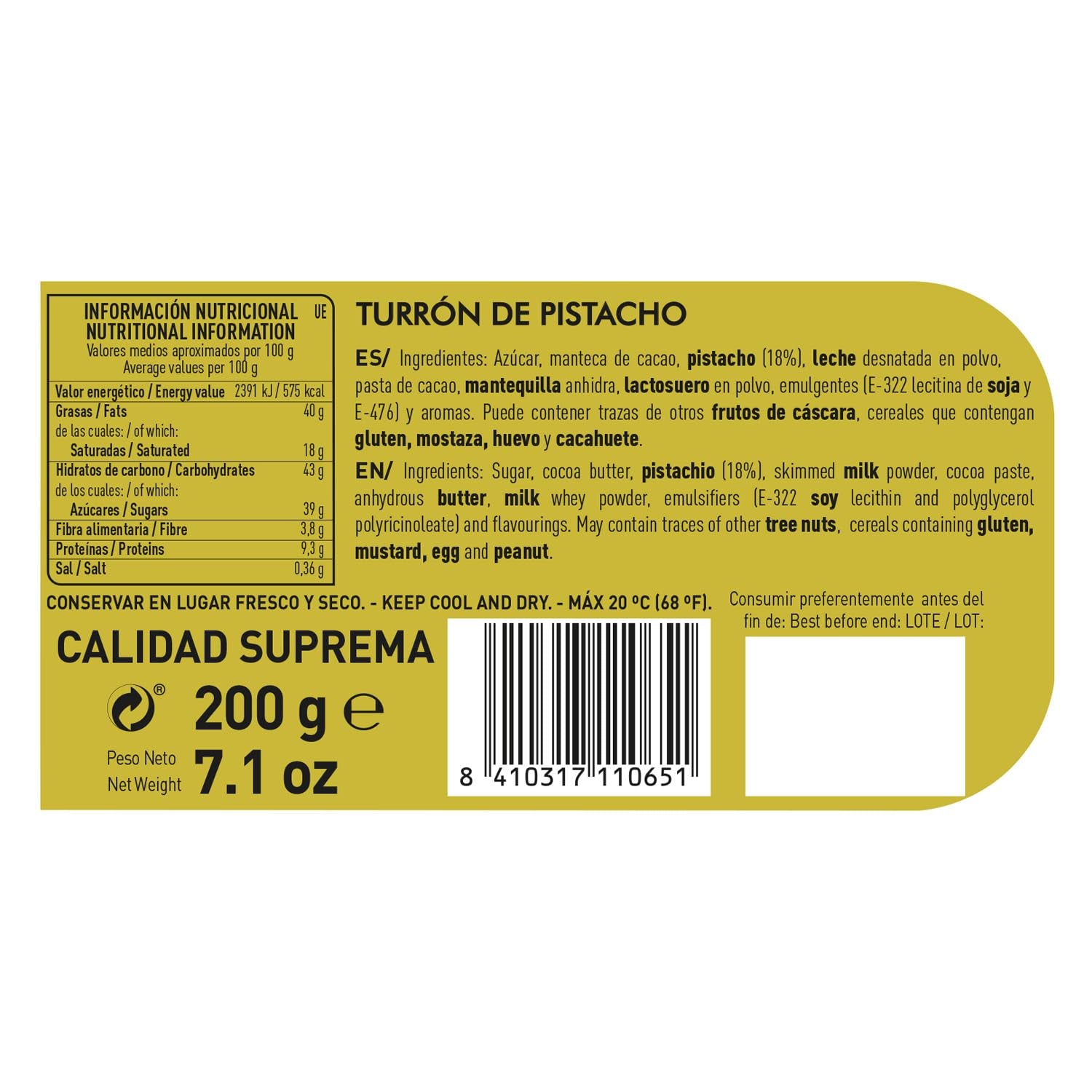 Touron artisanal chocolat pistache, 200g, texture crémeuse, qualité supérieure, ingrédients fins, goût authentique, le touron le plus cher au monde