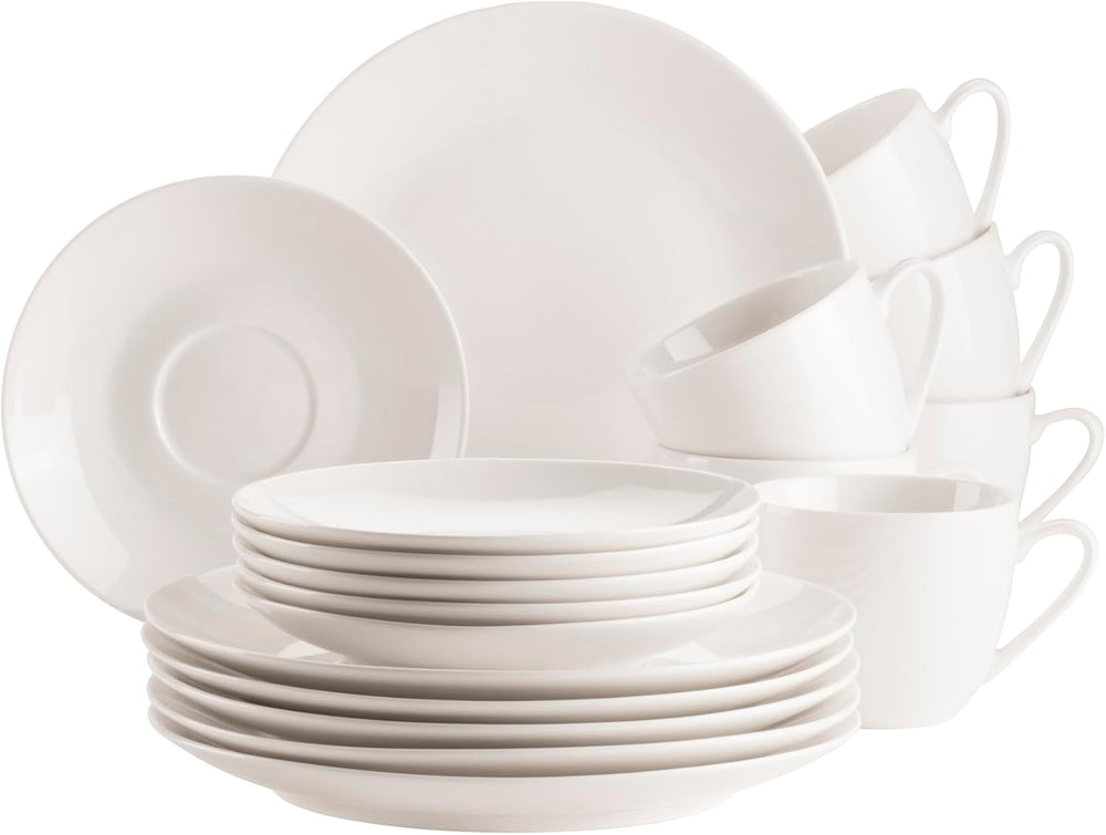 MÄSER 934105 Série Belmira, Service à Café Classique pour 6 Personnes, Service à Café 18 Pièces, Intemporel, Élégant, Délicat, Porcelaine, Blanc