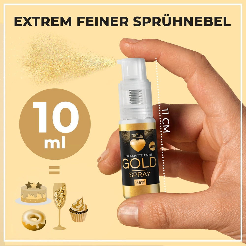 He-Ju Food Color Spray Gold 10g Poudre d'Or Comestible Vegan et Paillettes Comestibles Gratuites E171 pour Boissons