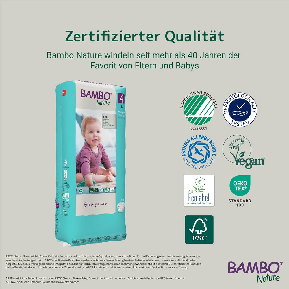 Couches bébé Bambo Nature, taille 4 (7-14 kg) - 48 pièces. Couches haut de gamme avec protection améliorée contre les fuites | Confort et liberté ultimes pour les enfants actifs | Couches testées dermatologiquement